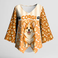 Corgi Powered By Treats And Short Legs Kimono Sleeve Blouse Royal Crown Low Rider Funny Dog Quote Paw