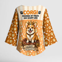 Corgi Powered By Treats And Short Legs Kimono Sleeve Blouse Royal Crown Low Rider Funny Dog Quote Paw