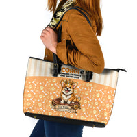 Corgi Powered By Treats And Short Legs Leather Tote Bag Royal Crown Low Rider Funny Dog Quote Paw