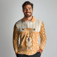 Corgi Powered By Treats And Short Legs Long Sleeve Polo Shirt Royal Crown Low Rider Funny Dog Quote Paw