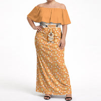 Corgi Powered By Treats And Short Legs Off Shoulder Maxi Dress Royal Crown Low Rider Funny Dog Quote Paw