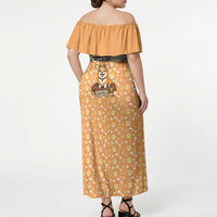 Corgi Powered By Treats And Short Legs Off Shoulder Maxi Dress Royal Crown Low Rider Funny Dog Quote Paw
