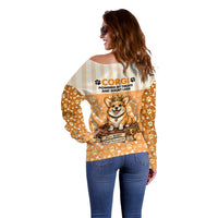 Corgi Powered By Treats And Short Legs Off Shoulder Sweater Royal Crown Low Rider Funny Dog Quote Paw