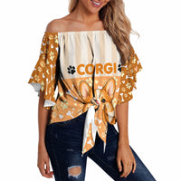 Corgi Powered By Treats And Short Legs Off Shoulder Wrap Waist Top Royal Crown Low Rider Funny Dog Quote Paw