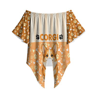 Corgi Powered By Treats And Short Legs Off Shoulder Wrap Waist Top Royal Crown Low Rider Funny Dog Quote Paw
