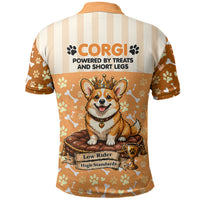 Corgi Powered By Treats And Short Legs Polo Shirt Royal Crown Low Rider Funny Dog Quote Paw