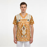 Corgi Powered By Treats And Short Legs Scrub Top Royal Crown Low Rider Funny Dog Quote Paw