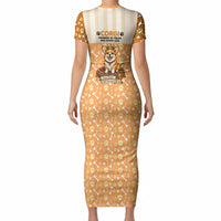 Corgi Powered By Treats And Short Legs Short Sleeve Bodycon Dress Royal Crown Low Rider Funny Dog Quote Paw