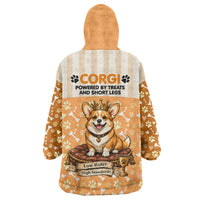 Corgi Powered By Treats And Short Legs Wearable Blanket Hoodie Royal Crown Low Rider Funny Dog Quote Paw