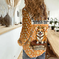 Corgi Powered By Treats And Short Legs Women Casual Shirt Royal Crown Low Rider Funny Dog Quote Paw