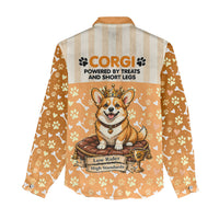 Corgi Powered By Treats And Short Legs Women Casual Shirt Royal Crown Low Rider Funny Dog Quote Paw