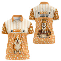 Corgi Powered By Treats And Short Legs Women Polo Shirt Royal Crown Low Rider Funny Dog Quote Paw