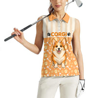 Corgi Powered By Treats And Short Legs Women Sleeveless Polo Shirt Royal Crown Low Rider Funny Dog Quote Paw