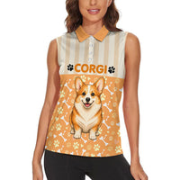 Corgi Powered By Treats And Short Legs Women Sleeveless Polo Shirt Royal Crown Low Rider Funny Dog Quote Paw