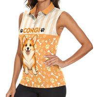 Corgi Powered By Treats And Short Legs Women Sleeveless Polo Shirt Royal Crown Low Rider Funny Dog Quote Paw