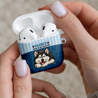 Husky Hair Is My Glitter AirPods Case Funny Dog Quote Paw Print Pattern