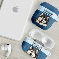 Husky Hair Is My Glitter AirPods Case Funny Dog Quote Paw Print Pattern