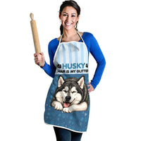 Husky Hair Is My Glitter Apron Funny Dog Quote Paw Print Pattern