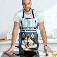 Husky Hair Is My Glitter Apron Funny Dog Quote Paw Print Pattern