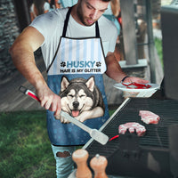 Husky Hair Is My Glitter Apron Funny Dog Quote Paw Print Pattern