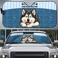 Husky Hair Is My Glitter Auto Sun Shade Funny Dog Quote Paw Print Pattern