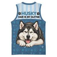 Husky Hair Is My Glitter Basketball Jersey Funny Dog Quote Paw Print Pattern