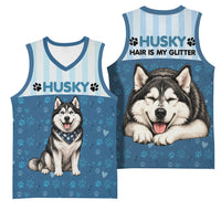 Husky Hair Is My Glitter Basketball Jersey Funny Dog Quote Paw Print Pattern