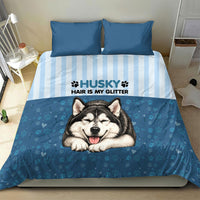 Husky Hair Is My Glitter Bedding Set Funny Dog Quote Paw Print Pattern