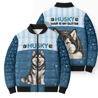 Husky Hair Is My Glitter Bomber Puffer Jacket Funny Dog Quote Paw Print Pattern