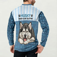 Husky Hair Is My Glitter Button Sweatshirt Funny Dog Quote Paw Print Pattern