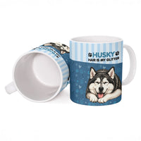 Husky Hair Is My Glitter Ceramic Mug Funny Dog Quote Paw Print Pattern