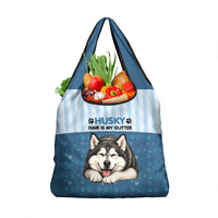 Husky Hair Is My Glitter Grocery Bag Funny Dog Quote Paw Print Pattern