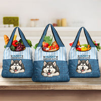 Husky Hair Is My Glitter Grocery Bag Funny Dog Quote Paw Print Pattern