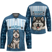 Husky Hair Is My Glitter Hockey Jersey Funny Dog Quote Paw Print Pattern