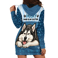 Husky Hair Is My Glitter Hoodie Dress Funny Dog Quote Paw Print Pattern