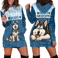 Husky Hair Is My Glitter Hoodie Dress Funny Dog Quote Paw Print Pattern