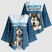 Husky Hair Is My Glitter Kimono Sleeve Blouse Funny Dog Quote Paw Print Pattern