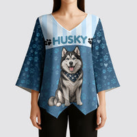Husky Hair Is My Glitter Kimono Sleeve Blouse Funny Dog Quote Paw Print Pattern