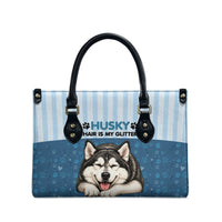 Husky Hair Is My Glitter Leather Bag Funny Dog Quote Paw Print Pattern