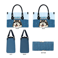 Husky Hair Is My Glitter Leather Bag Funny Dog Quote Paw Print Pattern