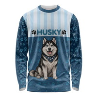 Husky Hair Is My Glitter Long Sleeve Shirt Funny Dog Quote Paw Print Pattern