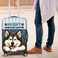 Husky Hair Is My Glitter Luggage Cover Funny Dog Quote Paw Print Pattern