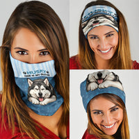 Husky Hair Is My Glitter Neck Gaiter Funny Dog Quote Paw Print Pattern