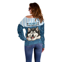 Husky Hair Is My Glitter Off Shoulder Sweater Funny Dog Quote Paw Print Pattern