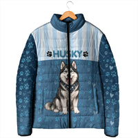 Husky Hair Is My Glitter Padded Jacket Funny Dog Quote Paw Print Pattern