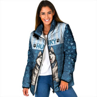 Husky Hair Is My Glitter Padded Jacket Funny Dog Quote Paw Print Pattern