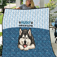 Husky Hair Is My Glitter Quilt Funny Dog Quote Paw Print Pattern