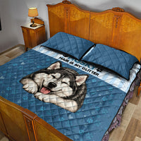 Husky Hair Is My Glitter Quilt Bed Set Funny Dog Quote Paw Print Pattern
