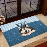 Husky Hair Is My Glitter Rubber Doormat Funny Dog Quote Paw Print Pattern