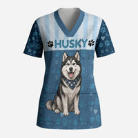 Husky Hair Is My Glitter Scrub Top Funny Dog Quote Paw Print Pattern